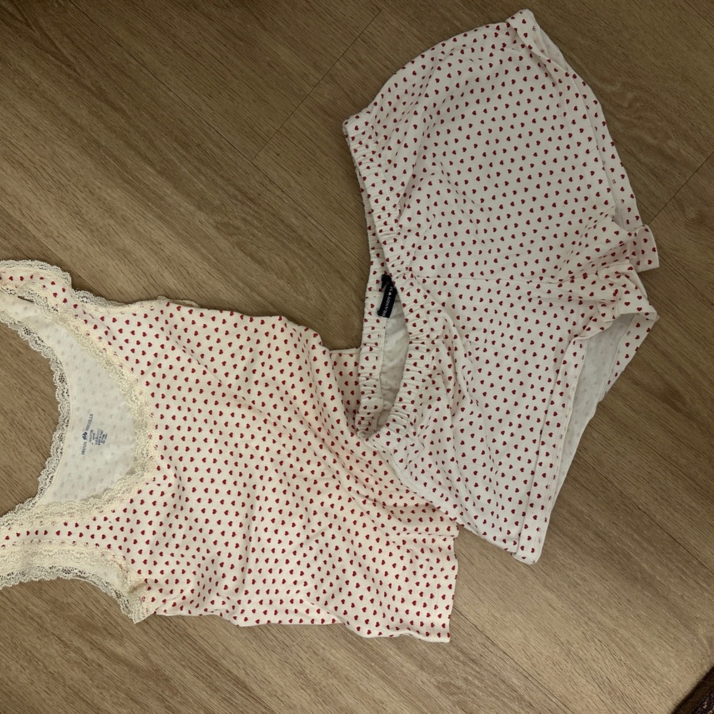 Brandy Melville White and Red Heart Pajama Set